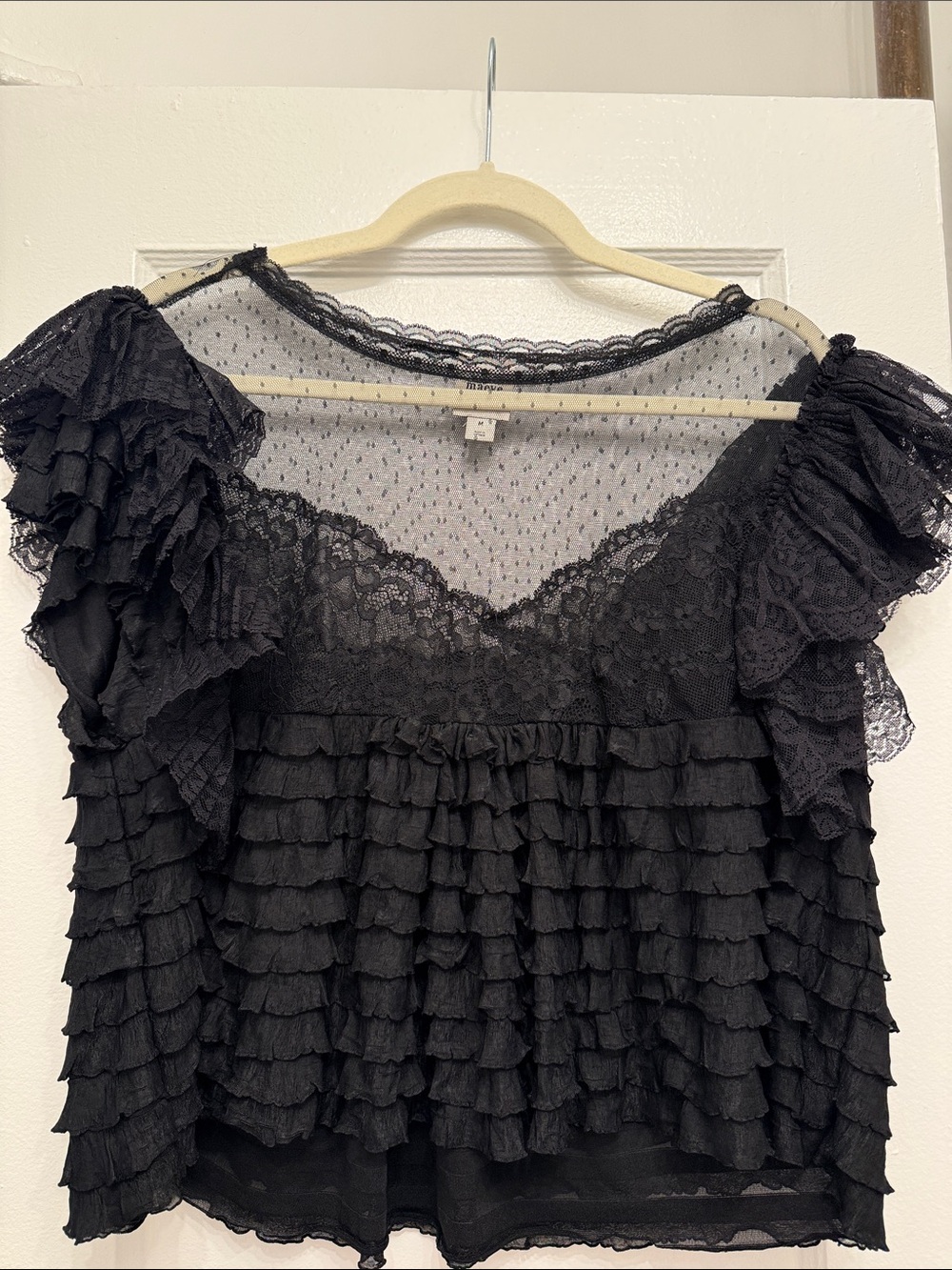 Maeve Black Ruffled Lace Tiered Blouse